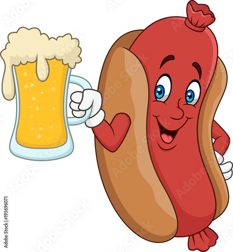 Cartoon hotdog drinking beer