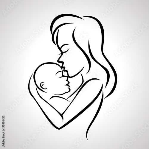 Mother holding a baby with her arm, happy mother's day celebration