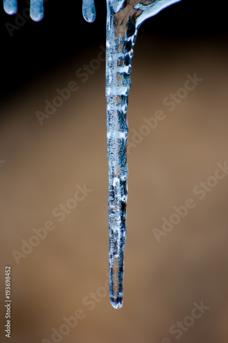 Close up of shiny and blue icicles with a dark background © daily_creativity