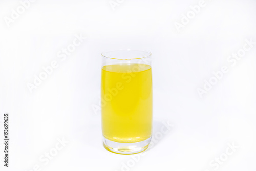 Vitamin C in glass with water. Abstract photo of healthy.