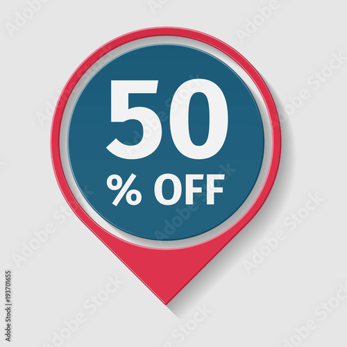 50 percent off, vector badge.