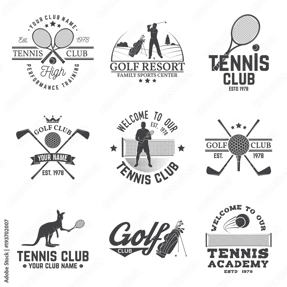 Fototapeta premium Set of Golf club, Tennis club concept. Vector illustration.