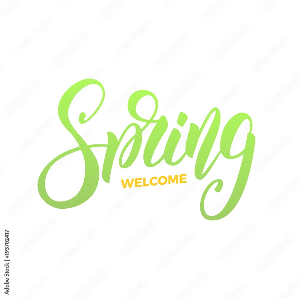 Spring. Trendy script lettering design Weclome Spring Spring. Trendy script lettering design Weclome Spring