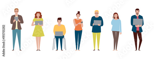Foto Vector set in a flat style of business people with devices