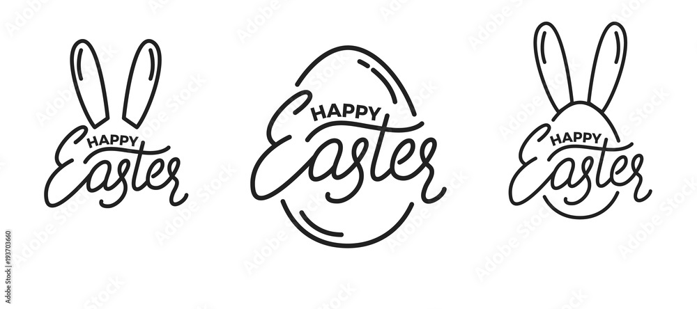 Naklejka premium Easter. Set of Label badge emblems for Easter. Easter lettering and linear graphics