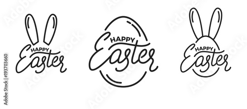 Easter. Set of Label badge emblems for Easter. Easter lettering and linear graphics