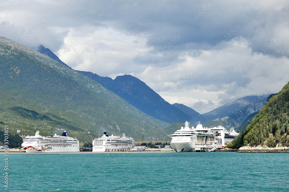 Cruise ship prepares to make port in Skagway, Alaska