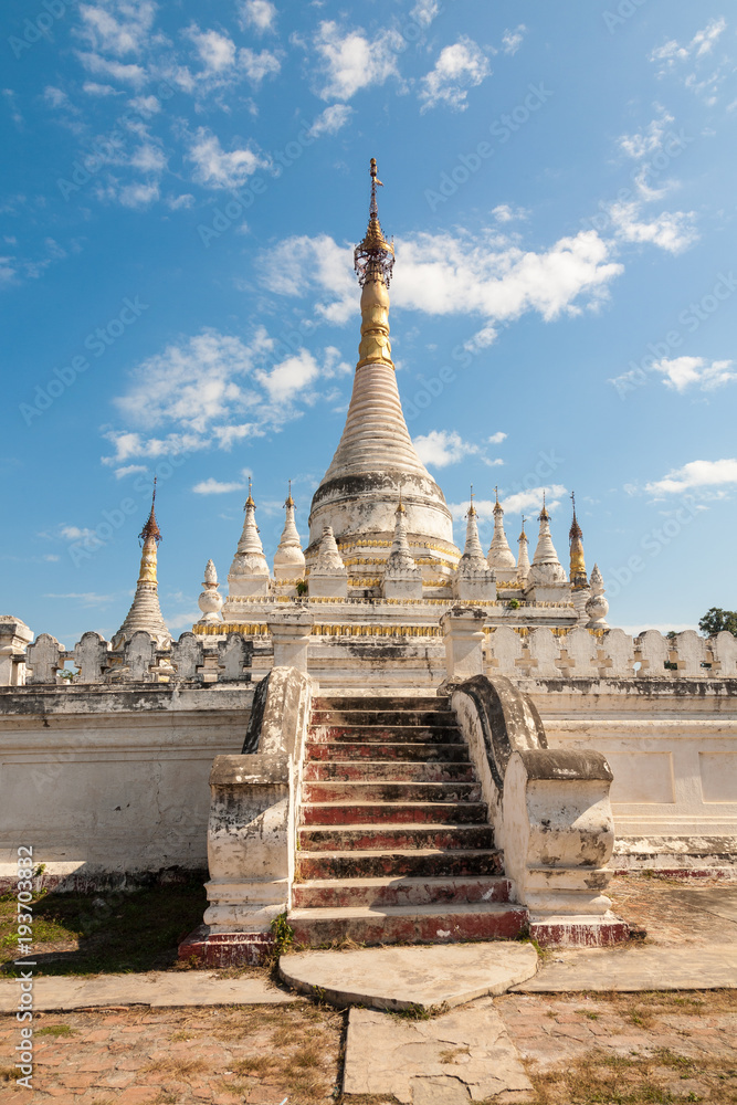 White-washed buddhist pagoda, Inwa, Burma