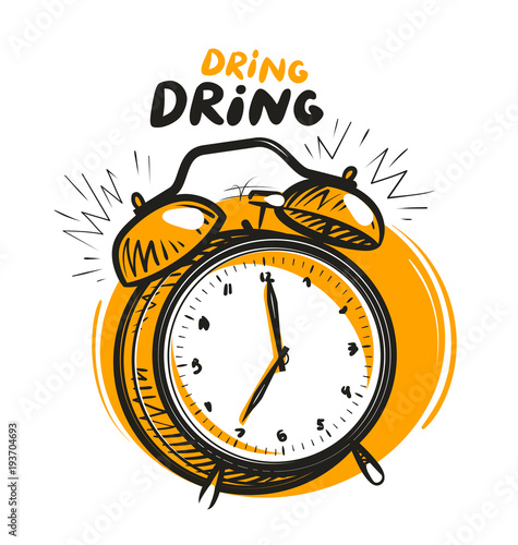 Wake-up call, alarm clock is ringing. Vector illustration
