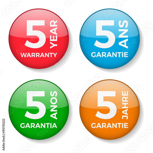 5 year warranty badge, vector.