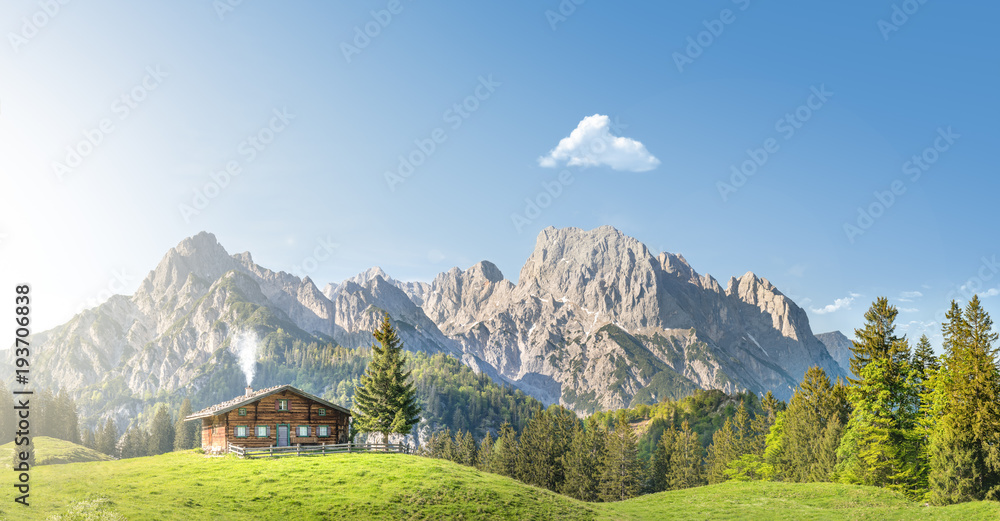 Fototapeta premium Chalet in front of mountains