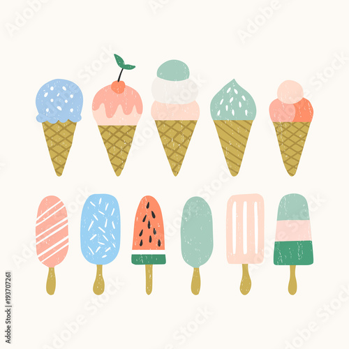 Set of ice cream icons. Summer illustration.