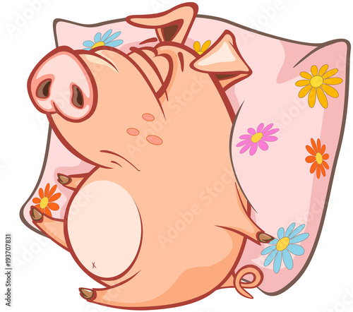 Illustration of a Cute Pig. Cartoon Character 