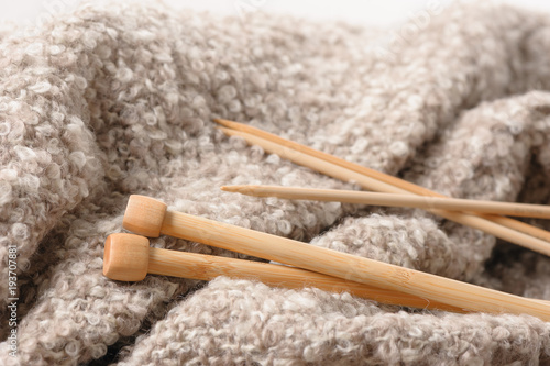 bamboo knitting needles over knitted mohair photo
