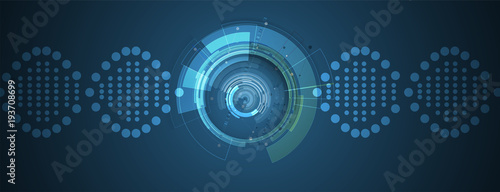 dna and medical and technology background. futuristic molecule structure presentation