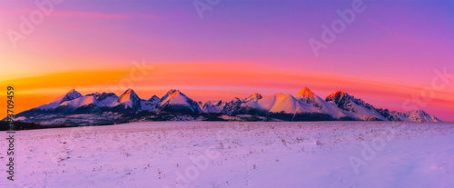 High Tatra Mountains in winter at sunset