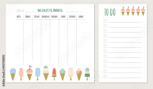Weekly meal plan. Vector