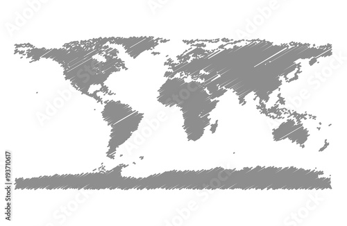 Fototapeta Naklejka Na Ścianę i Meble -  Pencil scribble sketch map of World. Hand doodle drawing. Grey vector illustration on white background.