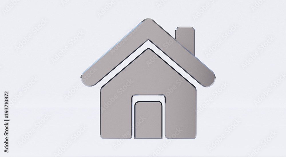3D rendering of a metallic Home Icon on a white isolated background. 3D rendering of a metallic Home Icon on a white isolated background.