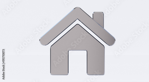 3D rendering of a metallic Home Icon on a white isolated background.