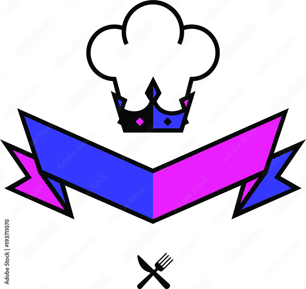Logo Chef's hat. Corporate identity, emblem, symbol, sign. Vector ornament in a flat style. Crown logo with a chef's cap. The royal cook. Object isolated on white background.