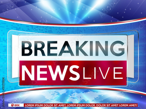 Background screen saver on breaking news. Breaking news live on blue background and world map. Vector illustration.