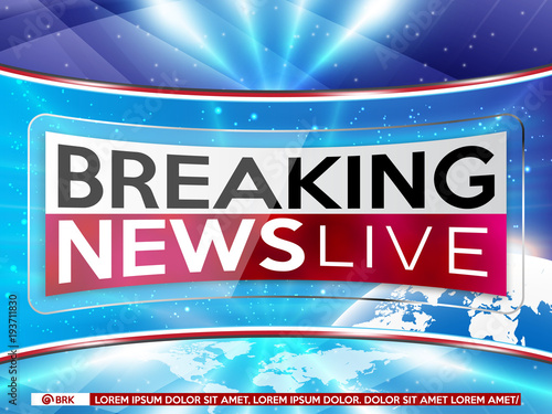 Background screen saver on breaking news. Breaking news live on blue background and world map. Vector illustration.