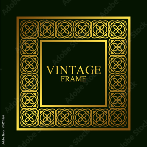 Vintage ornamental golden retro frame. Template for design. Vector illustration