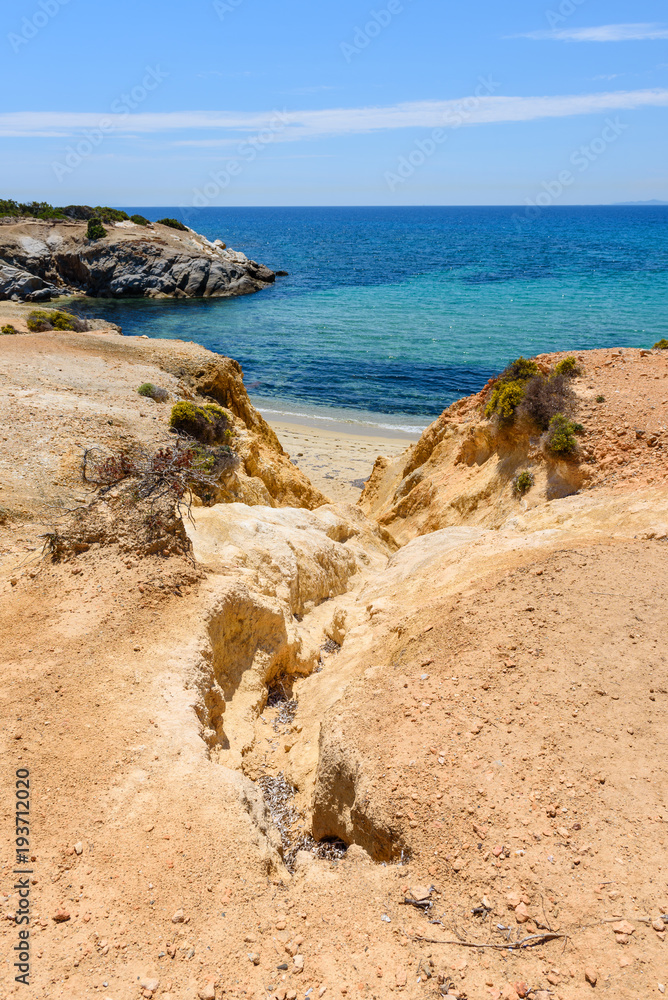 Beautiful coast of Naxos island near Aliko beach. Cyclades, Greece