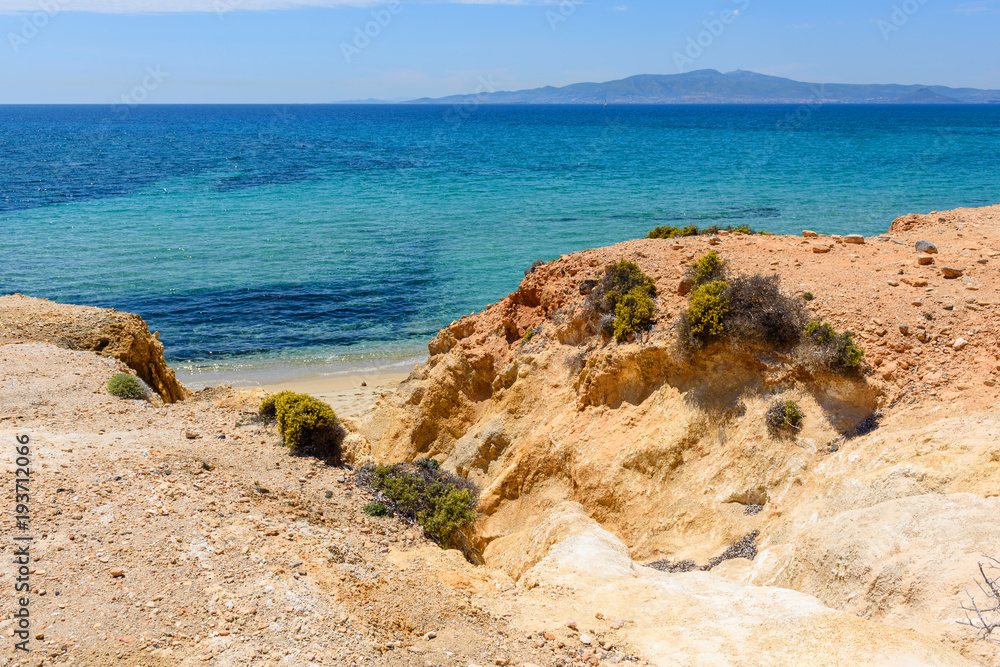 Beautiful coast of Naxos island near Aliko beach. Cyclades, Greece