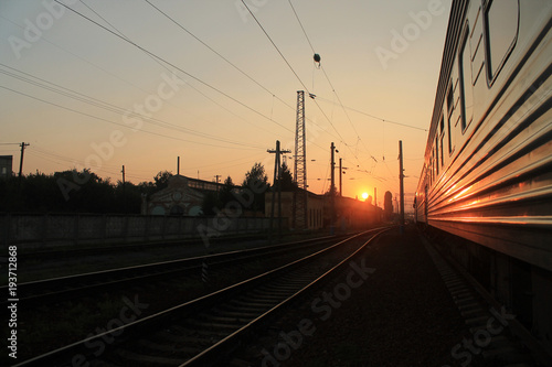 Train, railway. dawn