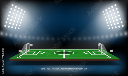 Football or soccer playing field. Sport Game. Football 3d stadium spotlight background vector illustration