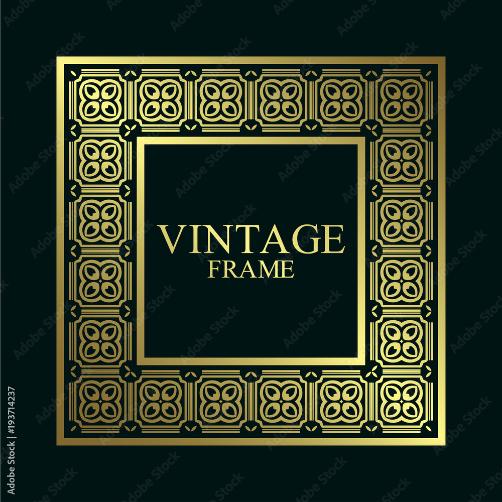 Vintage ornamental golden retro frame. Template for design. Vector illustration