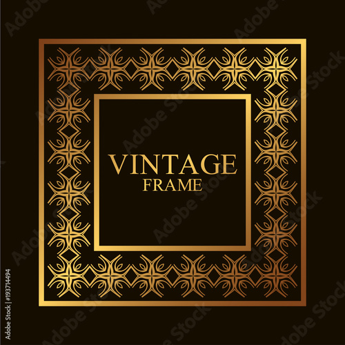 Vintage ornamental golden retro frame. Template for design. Vector illustration