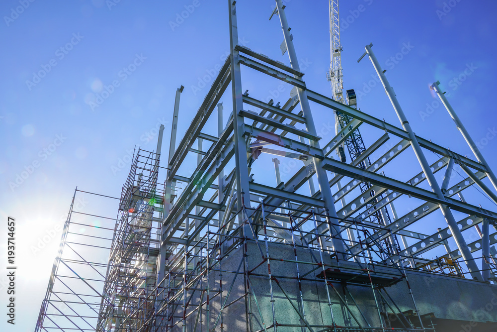 Structural steel framework for new building. Structural steel framework for new building.