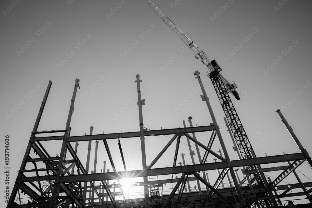 Structural steel framework for new building. Structural steel framework for new building.