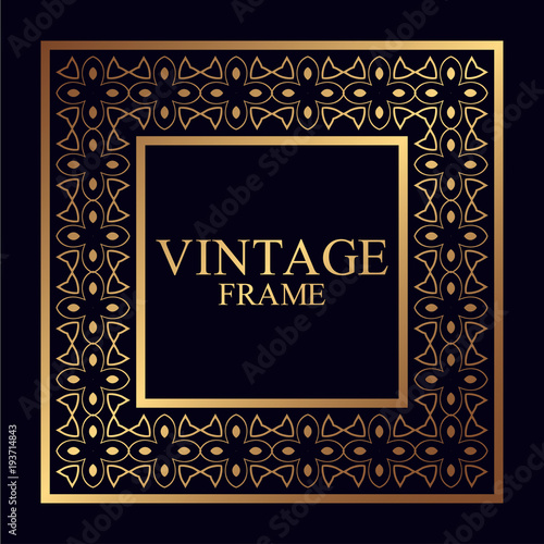 Vintage ornamental golden retro frame. Template for design. Vector illustration