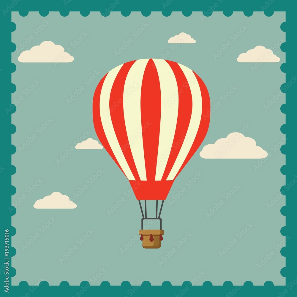 Naklejka premium Flat design, Hot air balloon in the sky with cloud background