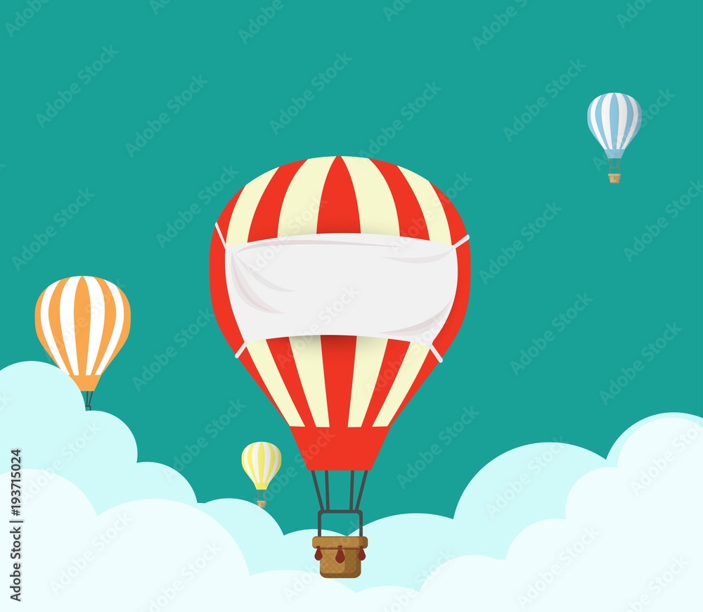 Obraz premium Flat design, Hot air balloon in the sky with cloud background
