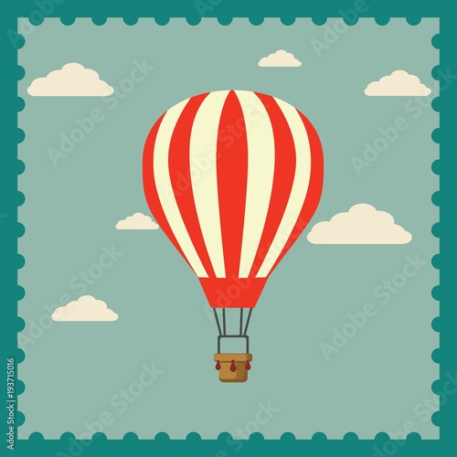 Flat design, Hot air balloon in the sky with cloud background