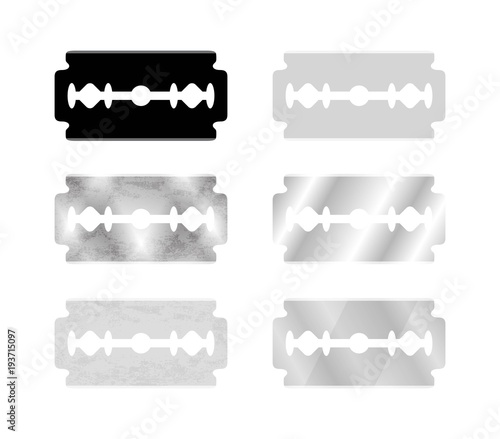 Metal Razor Blade Set and Silhouette Isolated on White Background. Vector illustration