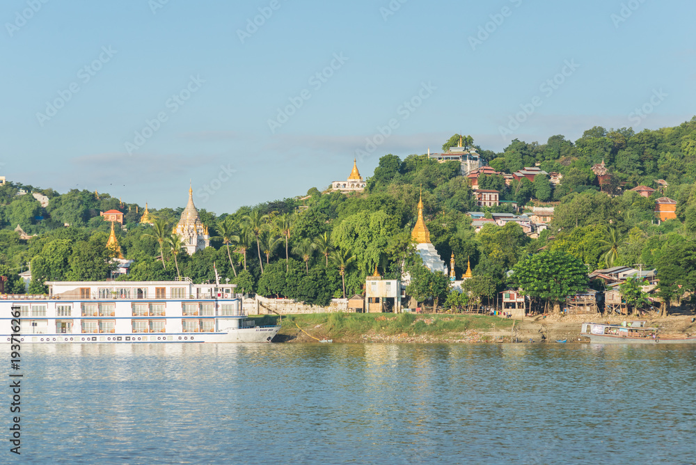 Sagaing Hill from ferry, Irrawaddy River, Myanmar