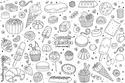 Vector sweet-stuff. Set of objects and symbols on the sweets theme.