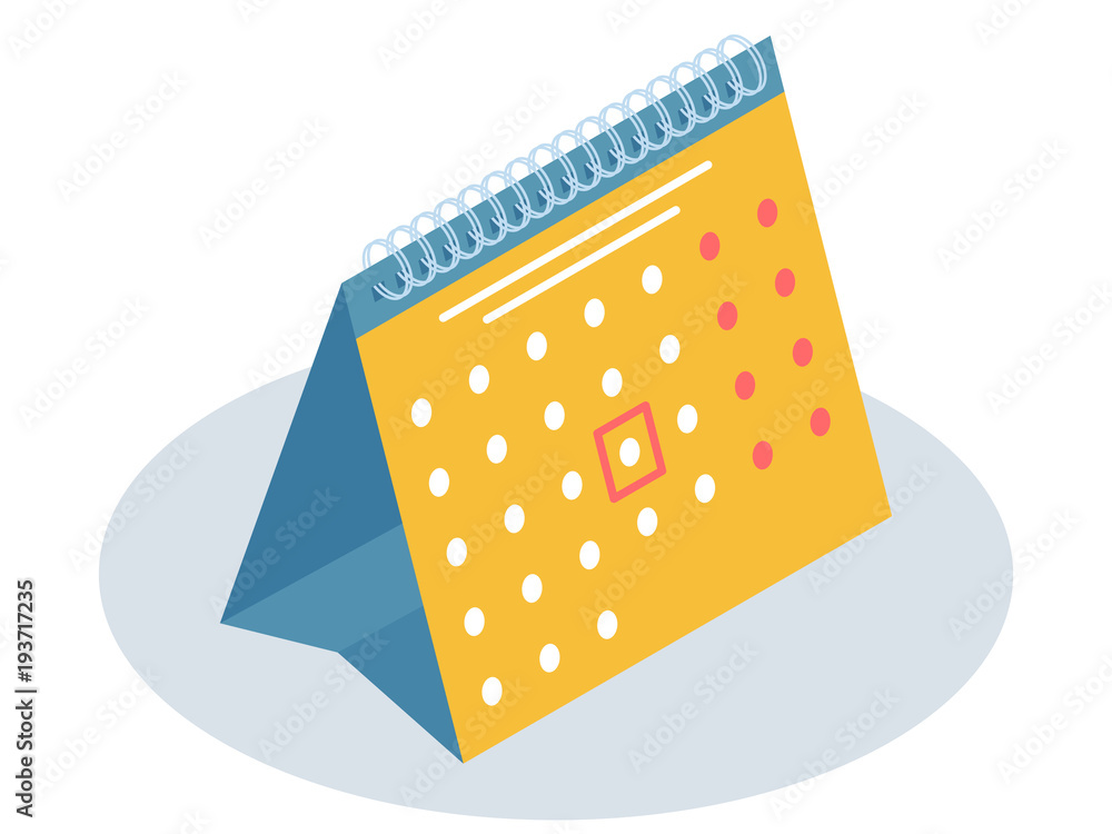 Flat isometric illustration of desktop calendar. Business and education workplace stationery and supplies element isolated on white background. Office and school vector concept: desk paper calendar. Flat isometric illustration of desktop calendar. Business and education workplace stationery and supplies element isolated on white background. Office and school vector concept: desk paper calendar.