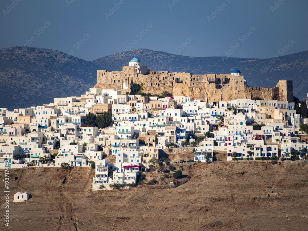 A close up of chora of Astypalaia island whith a zoom lens