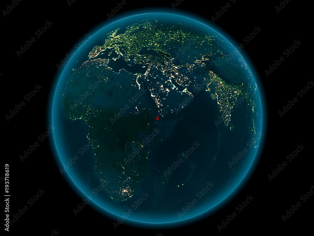 Djibouti on planet Earth in space at night Djibouti on planet Earth in space at night