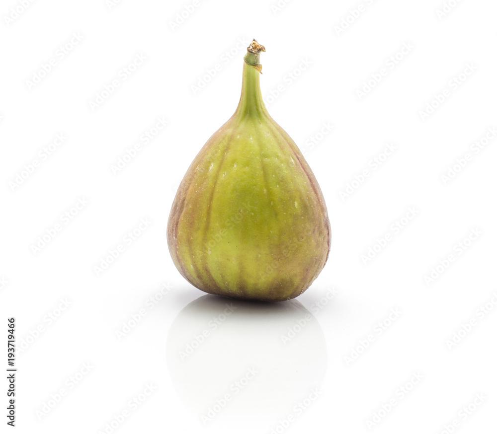 One fresh fig isolated on white background ripe purple green. One fresh fig isolated on white background ripe purple green.