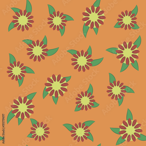 bright contrasting floral with leaves orange colorful seamless pattern