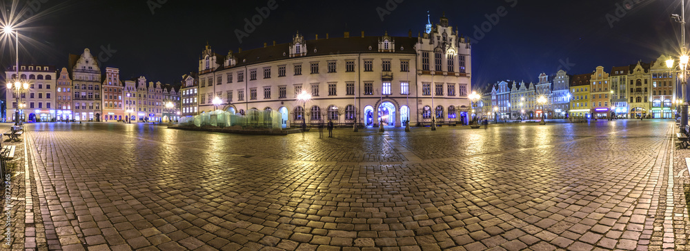Panorama of the night city. Wroclaw