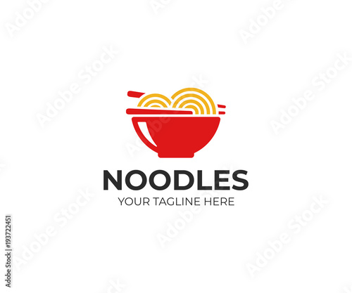 Noodle bowl logo template. Chinese food vector design. Ramen noodles illustration